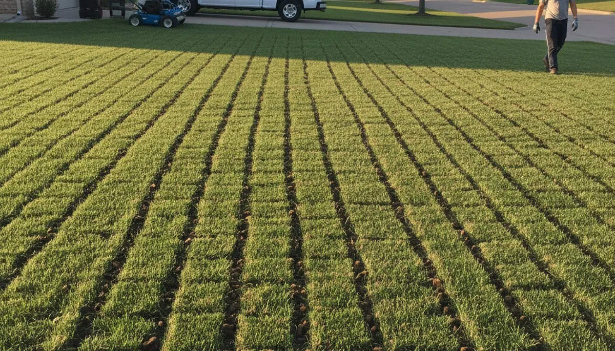 Professional lawn aeration pattern with full coverage in Olathe, KS by Chop Chop Landscaping