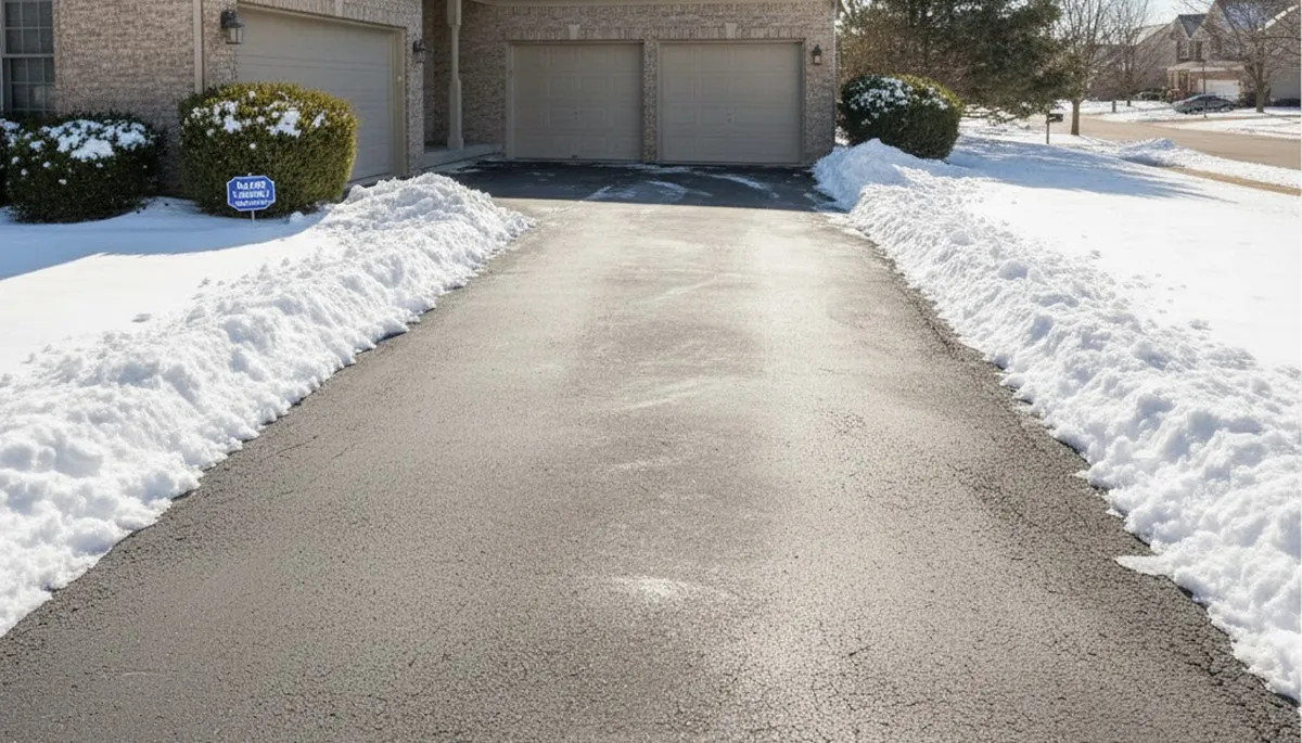 Clean residential driveway after professional snow removal by Chop Chop Landscaping in Olathe, KS