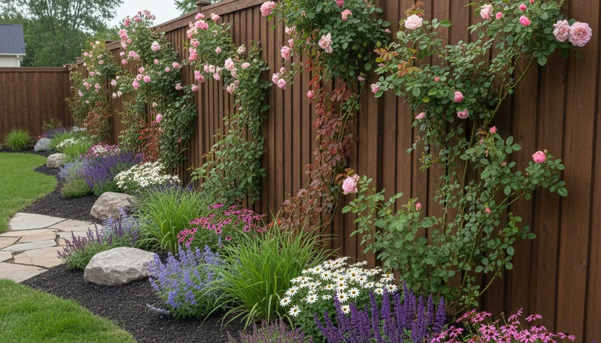 Fence with integrated garden plantings by Chop Chop Landscaping in Olathe, KS