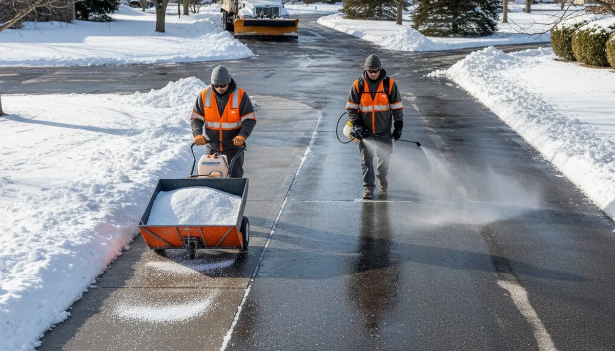 Professional de-icing and salt application on driveways and walkways in Olathe, KS by Chop Chop Landscaping