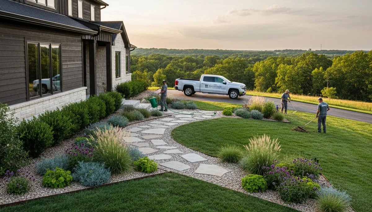 Landscaping team providing lawn care services in Olathe, KS