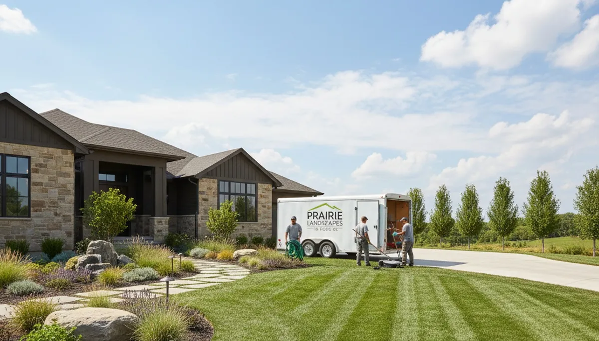 Landscaping crew providing lawn care services in Olathe, KS