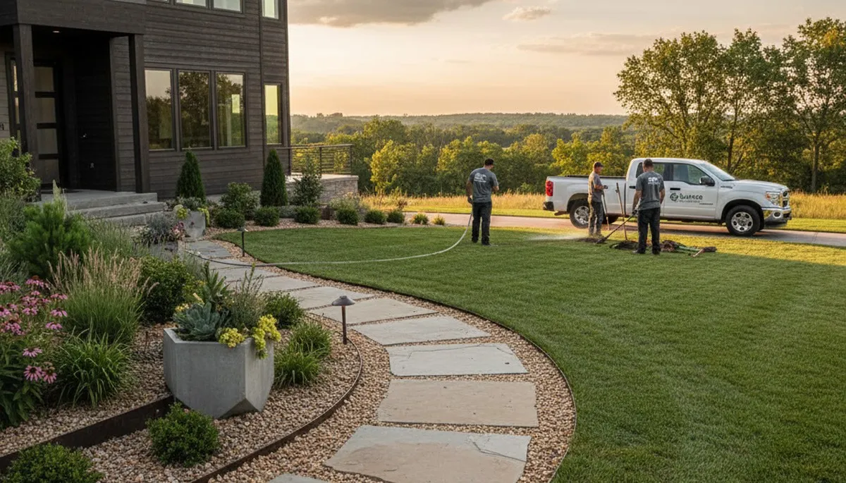Lawn care team serving Olathe, KS with professional landscaping and yard maintenance services