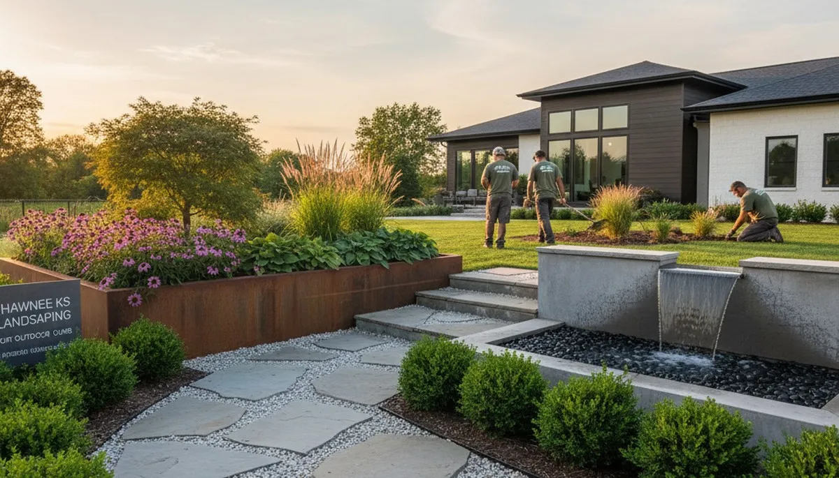 Landscaping team providing lawn care services in Olathe, KS