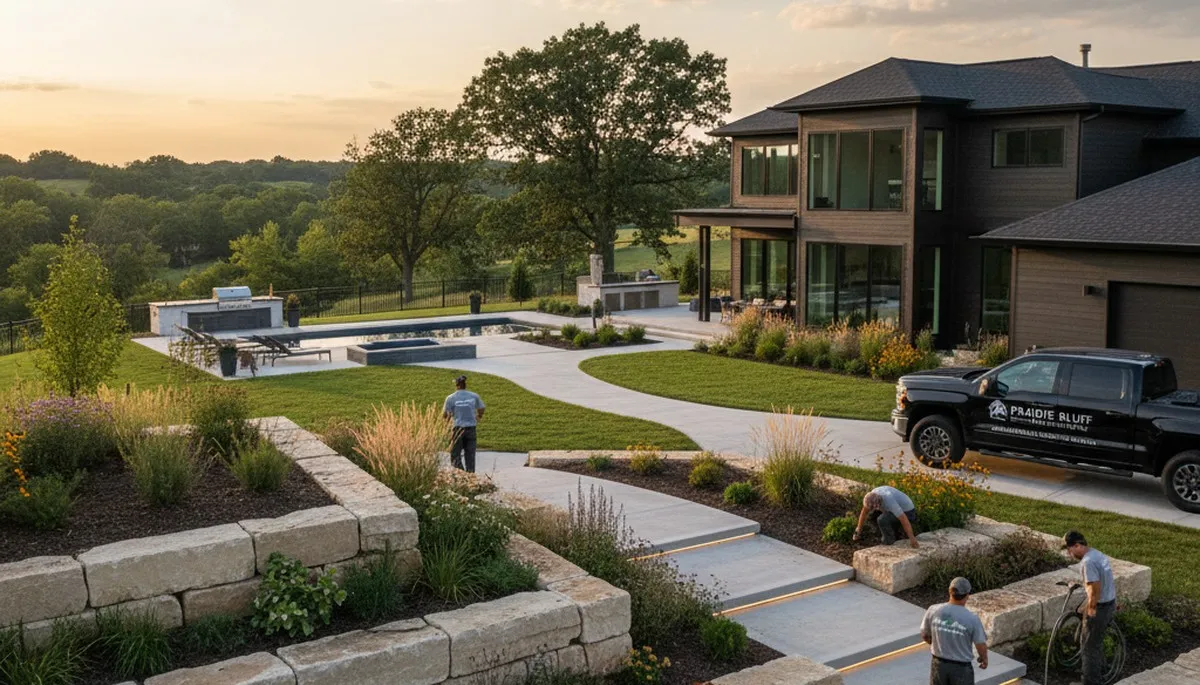Landscaping crew serving Olathe, KS with professional lawn care and yard maintenance
