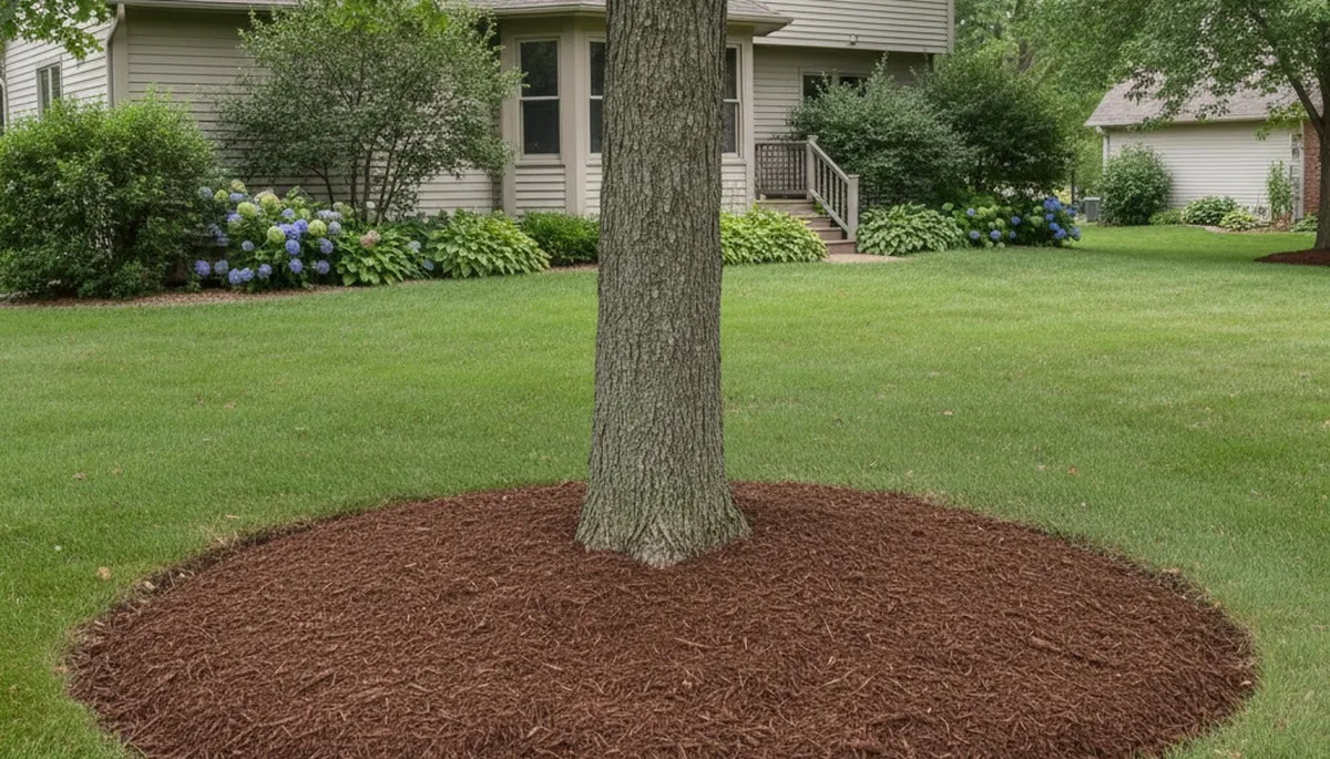 Professional circular tree mulch ring installation by Chop Chop Landscaping in Olathe, KS
